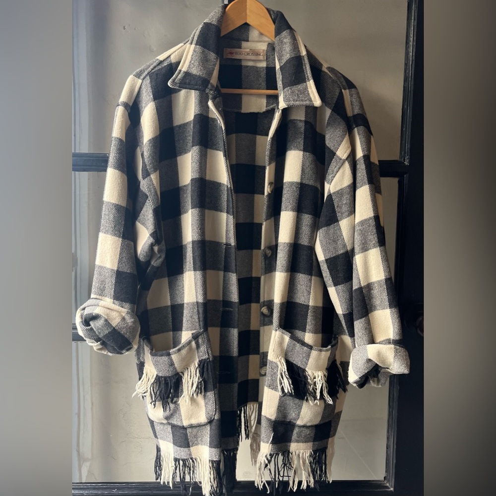 90’s Roo Crossing Plaid Fringe Button Up Coat